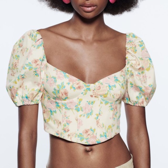 ZARA Floral Puff Sleeves Top - Picture 4 of 12